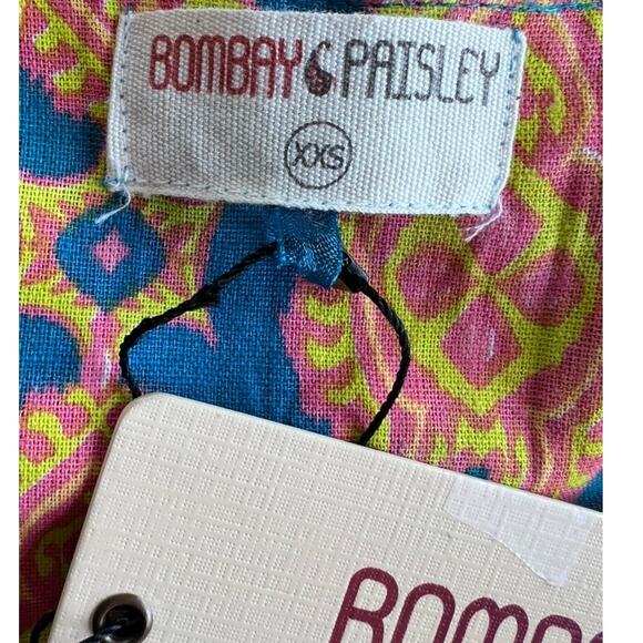 Bombay Paisley Ikat Buttoned Vest Top Cotton Linen Size XXS Boho Festival India - Picture 3 of 9